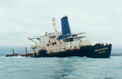 The 169,000 ton 'Kowloon Bridge' wrecked on the Stags in 1986